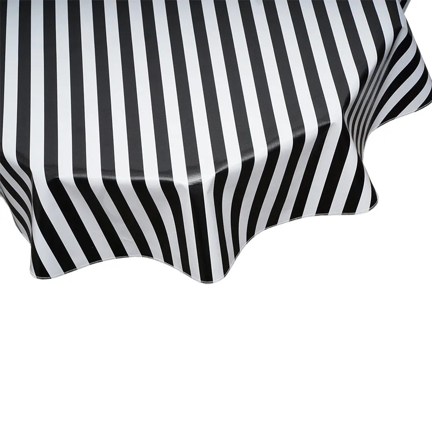 Round Oilcloth Tablecloth in Stripe Black