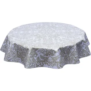 Round Oilcloth Tablecloth in Toile Gold