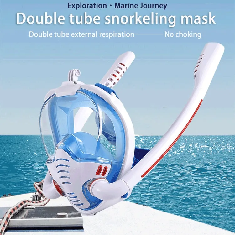 Snorkeling Mask Double Tube Silicone Full Dry Diving Mask Adult Swimming Mask Diving Goggles, Size: L/XL(Black/Blue)