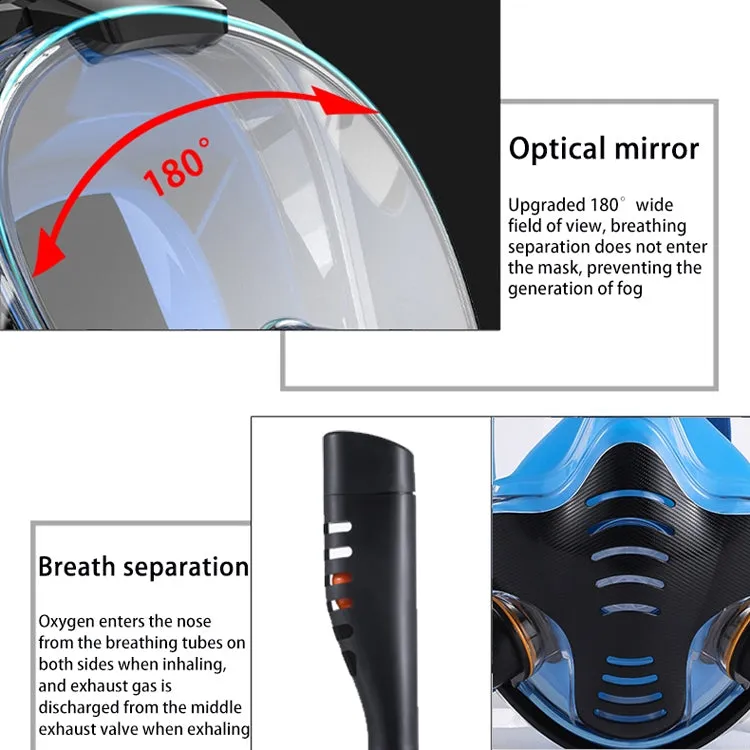 Snorkeling Mask Double Tube Silicone Full Dry Diving Mask Adult Swimming Mask Diving Goggles, Size: L/XL(Black/Blue)