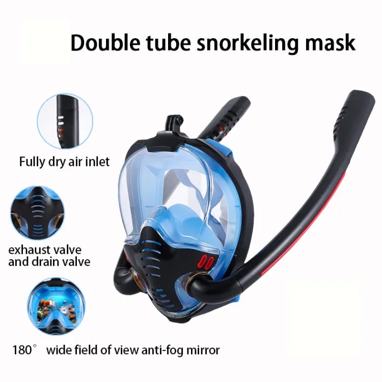 Snorkeling Mask Double Tube Silicone Full Dry Diving Mask Adult Swimming Mask Diving Goggles, Size: L/XL(Black/Blue)