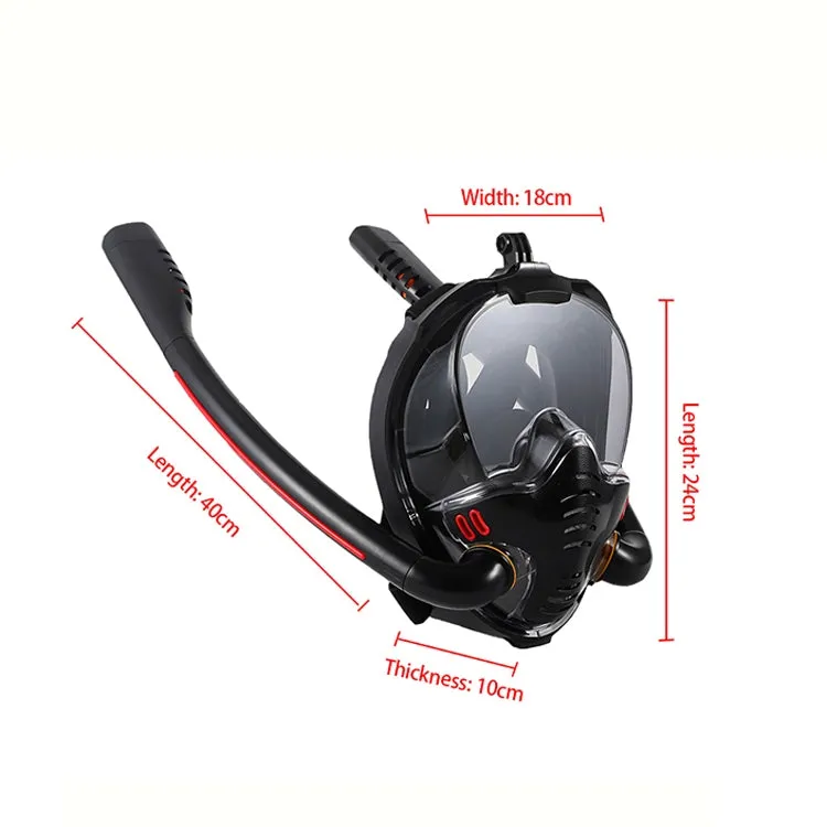 Snorkeling Mask Double Tube Silicone Full Dry Diving Mask Adult Swimming Mask Diving Goggles, Size: S/M(Black/Black)