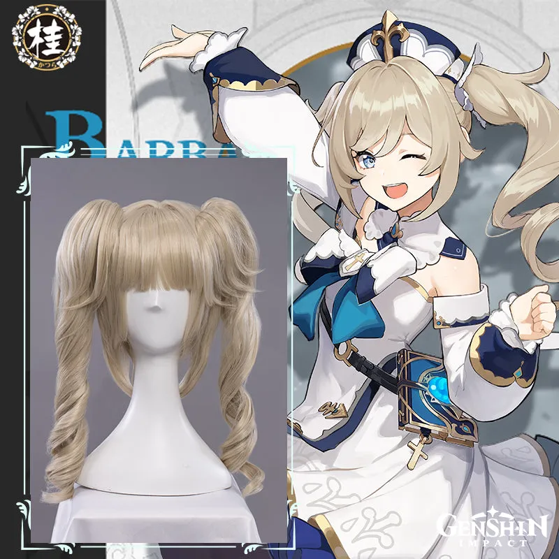 Uwowo Game Genshin Impact Barbara Shining Idol Cosplay Wig Deaconess 40cm Linen Twin tail Hair