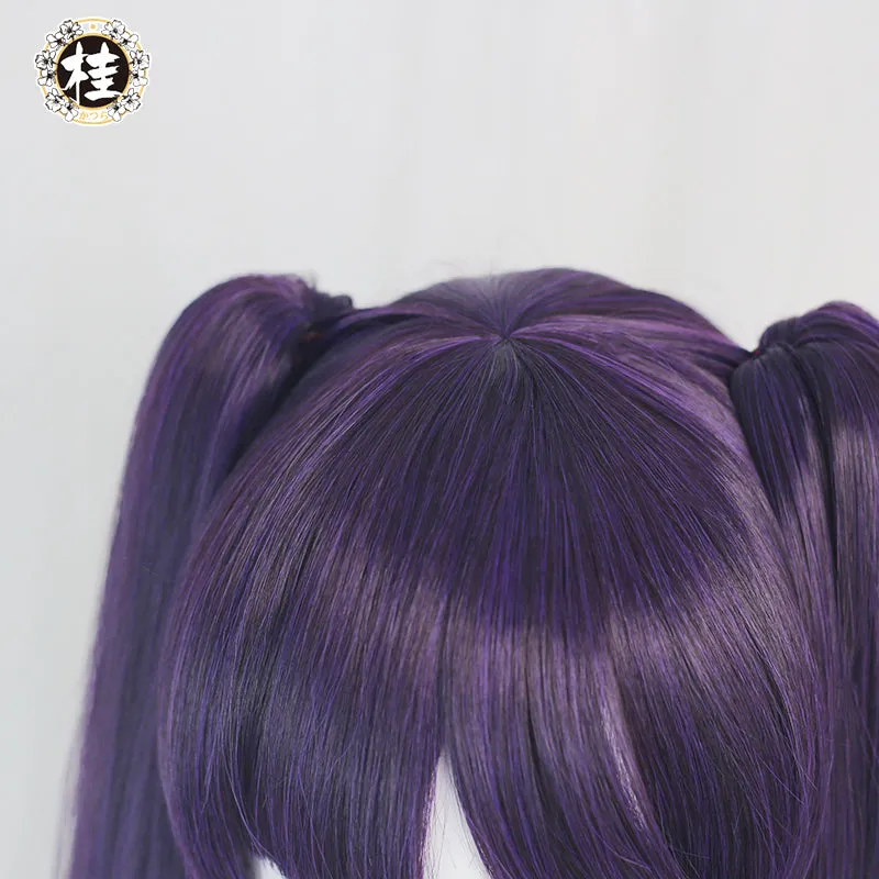 Uwowo Game Genshin Impact Mona Megistus Cosplay Wig Astral Reflection 90cm Purple Twin Tail Wig