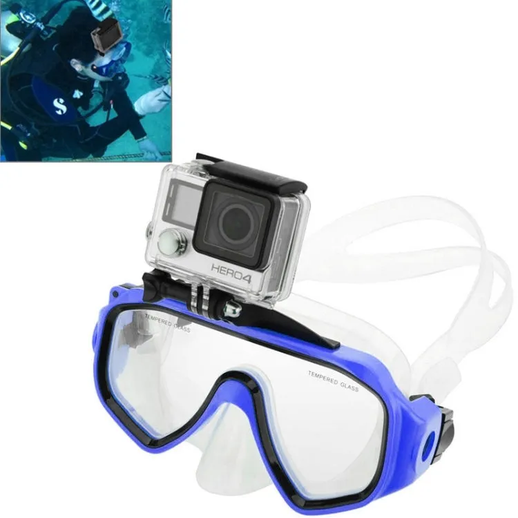 Water Sports Diving Equipment Diving Mask Swimming Glasses with Mount for GoPro, Insta360, DJI and Other Action Cameras(Blue)