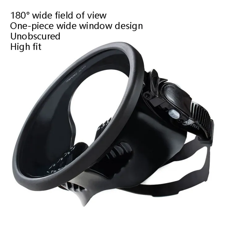 WAVE Panoramic Wide Field Of Vision Diving Goggles Anti-Fog And Waterproof Snorkeling Tempered Glass Mask, Size: One Size(Black)