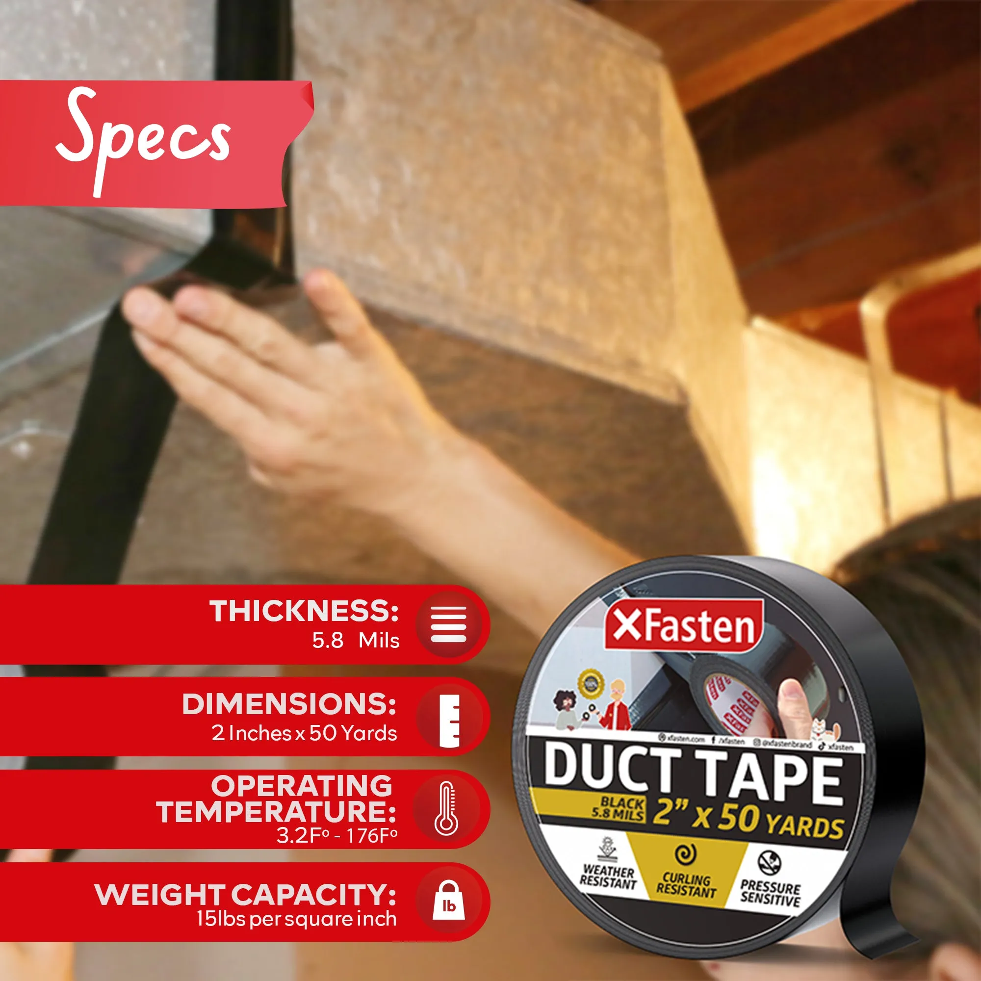 XFasten Duct Tape 2 Inches x 50 Yards (Black)